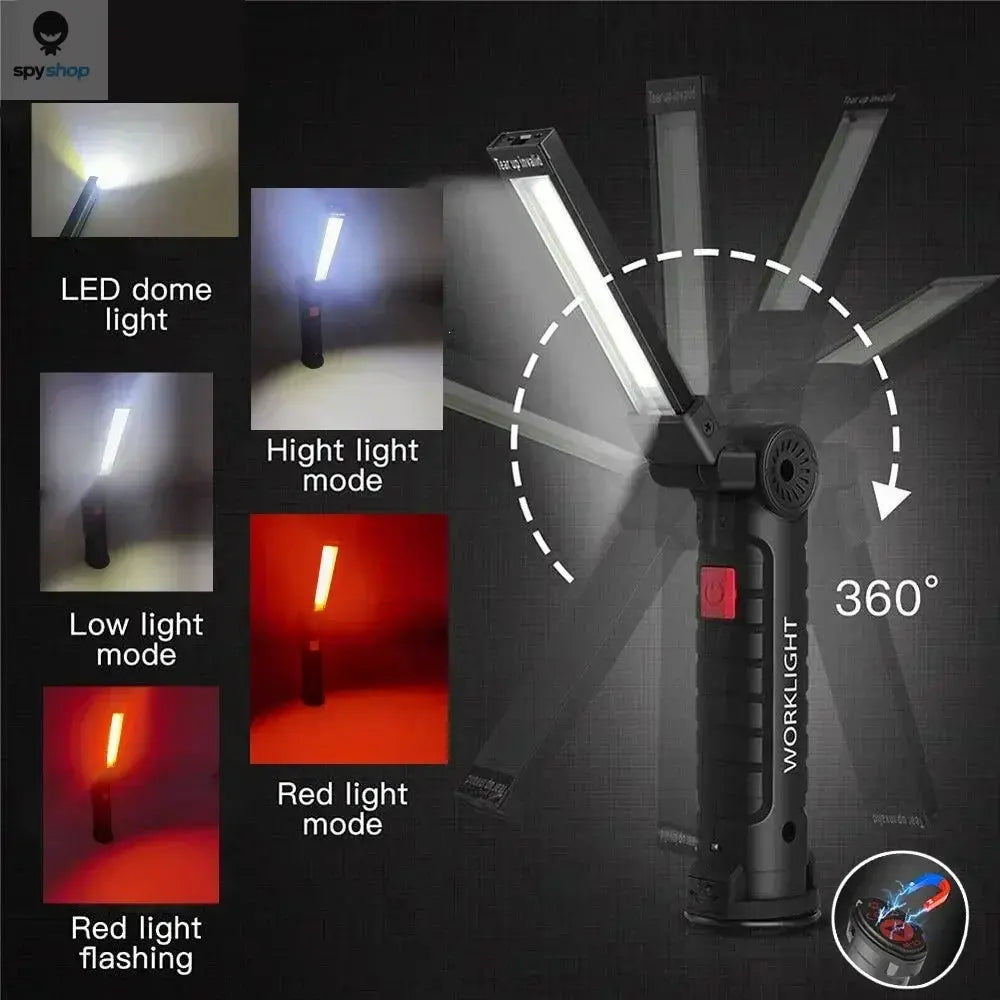 COB LED Work Light Dimmable USB Rechargeable LED Flashlight Inspection Lamp With Magnetic Hook Power Bank 18650 Battery Torch Spy-shop.com