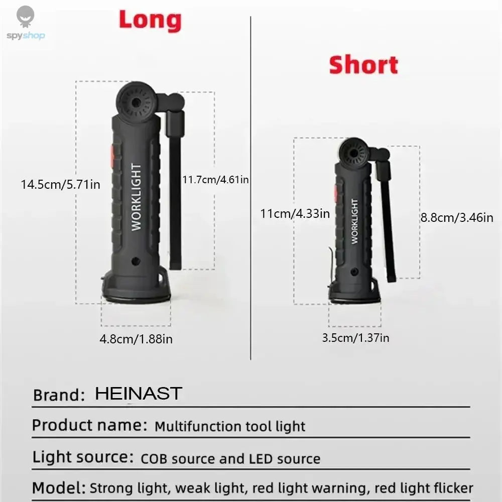 COB LED Work Light Dimmable USB Rechargeable LED Flashlight Inspection Lamp With Magnetic Hook Power Bank 18650 Battery Torch Spy-shop.com