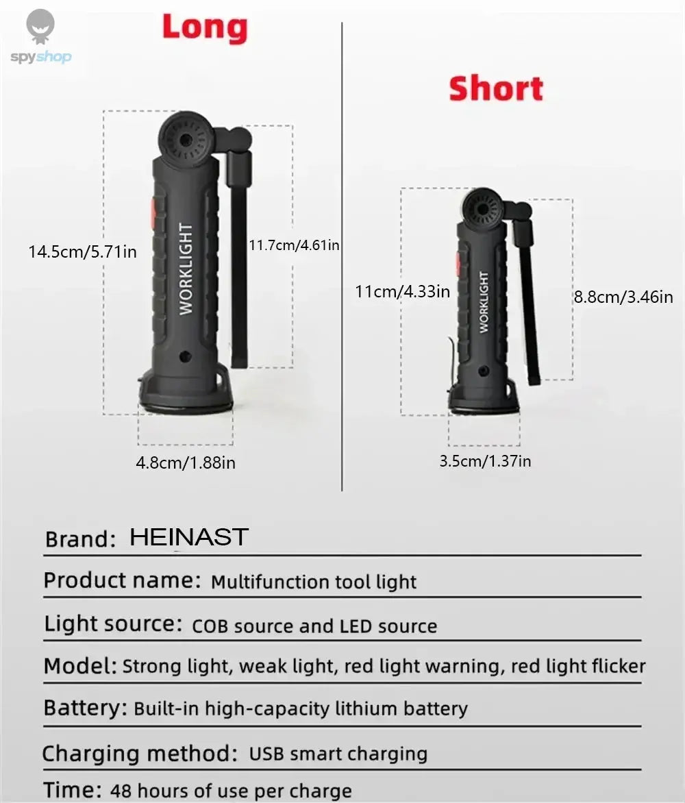 COB LED Work Light Dimmable USB Rechargeable LED Flashlight Inspection Lamp With Magnetic Hook Power Bank 18650 Battery Torch Spy-shop.com