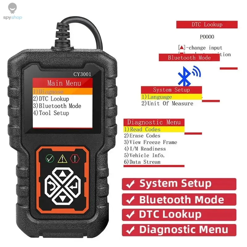 CY3001 Professional OBD2 Scanner | Engine/ABS/SRS Diagnostics w/ Real-Time Data Stream | Elm327 Chip for Android/iOS | Car/Truck