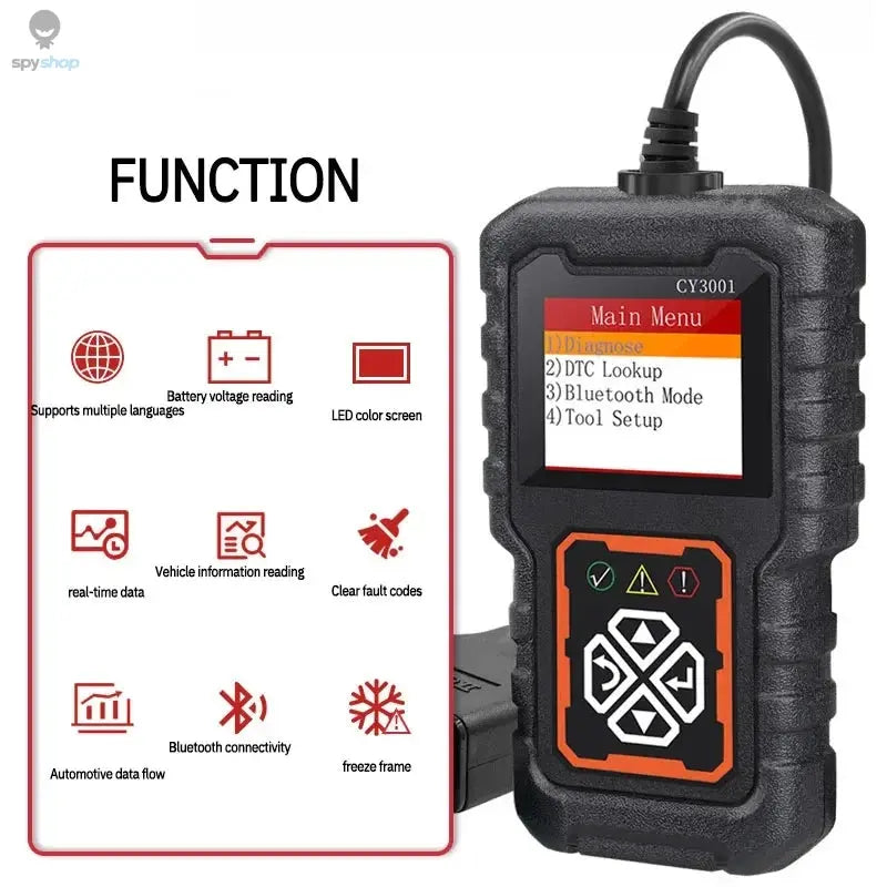 CY3001 Professional OBD2 Scanner | Engine/ABS/SRS Diagnostics w/ Real-Time Data Stream | Elm327 Chip for Android/iOS | Car/Truck