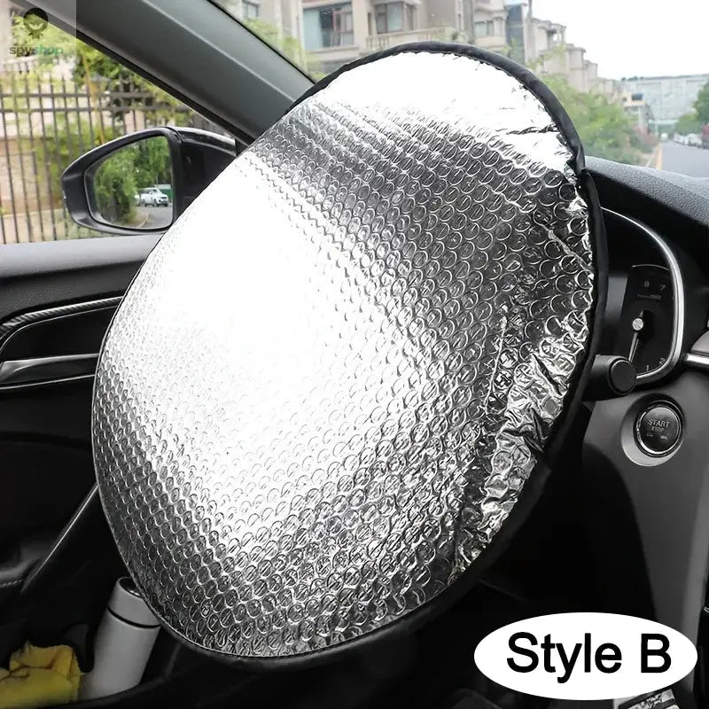 Car Steering Wheel Sun Shade Double Thick Sun Protection Foldable Anti-uv Sunscreen Car Supplies Car Steering Wheel Cover Silver Spy-shop.com