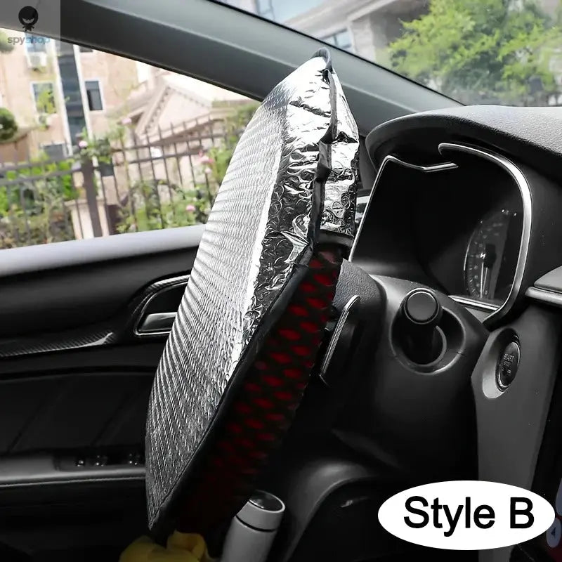 Car Steering Wheel Sun Shade Double Thick Sun Protection Foldable Anti-uv Sunscreen Car Supplies Car Steering Wheel Cover Silver Spy-shop.com