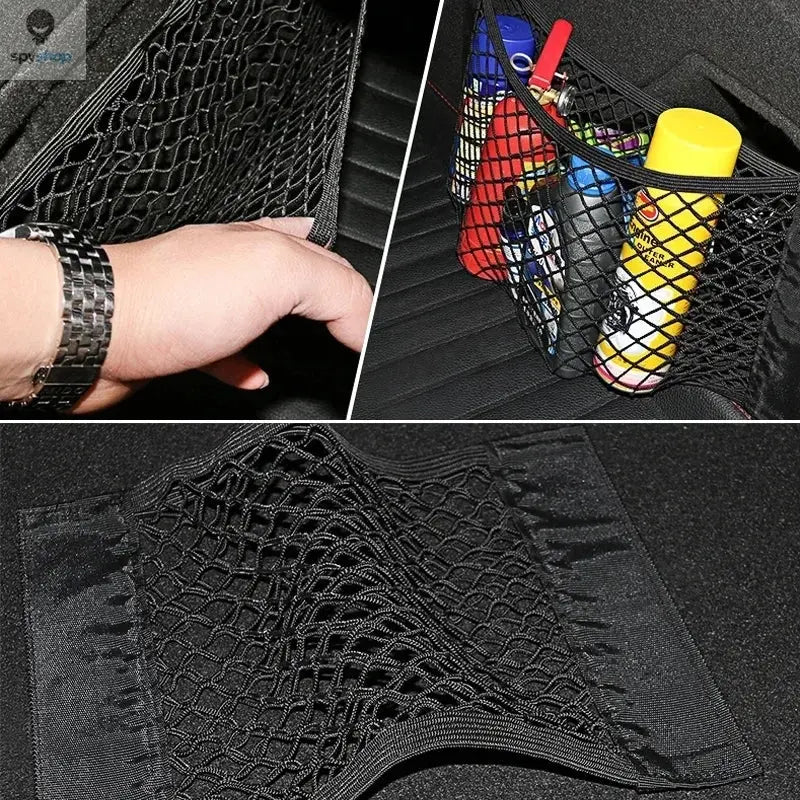 Car Storage Net Stretchable Mesh Pocket Net Magic Elastic Sticker Universal Rear Mesh Trunk Seat Bag Pocket Cage Auto Organizer