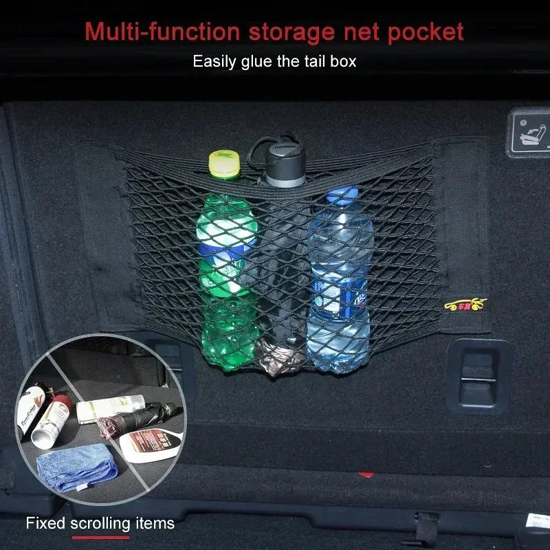 Car Storage Net Stretchable Mesh Pocket Net Magic Elastic Sticker Universal Rear Mesh Trunk Seat Bag Pocket Cage Auto Organizer