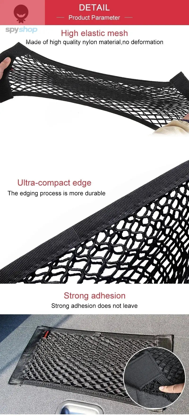 Car Storage Net Stretchable Mesh Pocket Net Magic Elastic Sticker Universal Rear Mesh Trunk Seat Bag Pocket Cage Auto Organizer