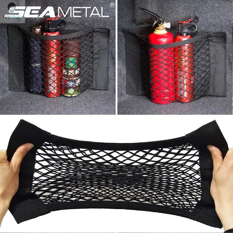 Car Trunk Mesh Organizer Car Tail Storage Net Seat Back Pocket Universal Trunk Bag Auto Magic Tape Network Interior Accessories Spy-shop.com