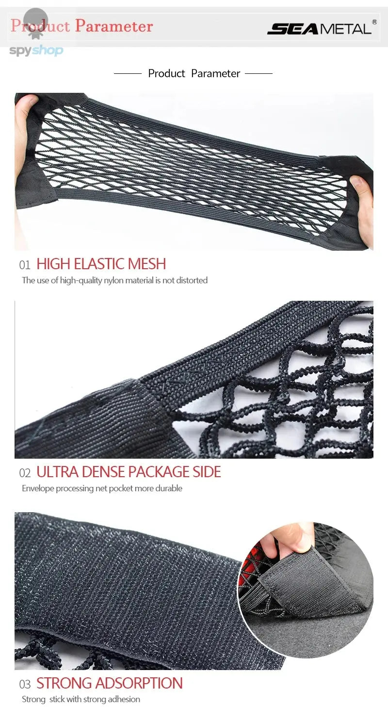 Car Trunk Mesh Organizer Car Tail Storage Net Seat Back Pocket Universal Trunk Bag Auto Magic Tape Network Interior Accessories Spy-shop.com