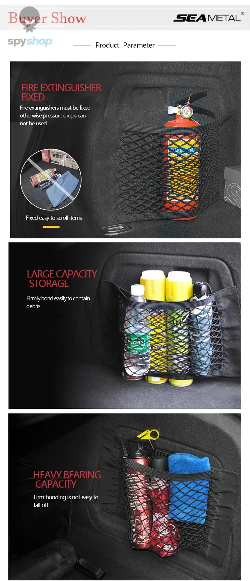 Car Trunk Mesh Organizer Car Tail Storage Net Seat Back Pocket Universal Trunk Bag Auto Magic Tape Network Interior Accessories Spy-shop.com