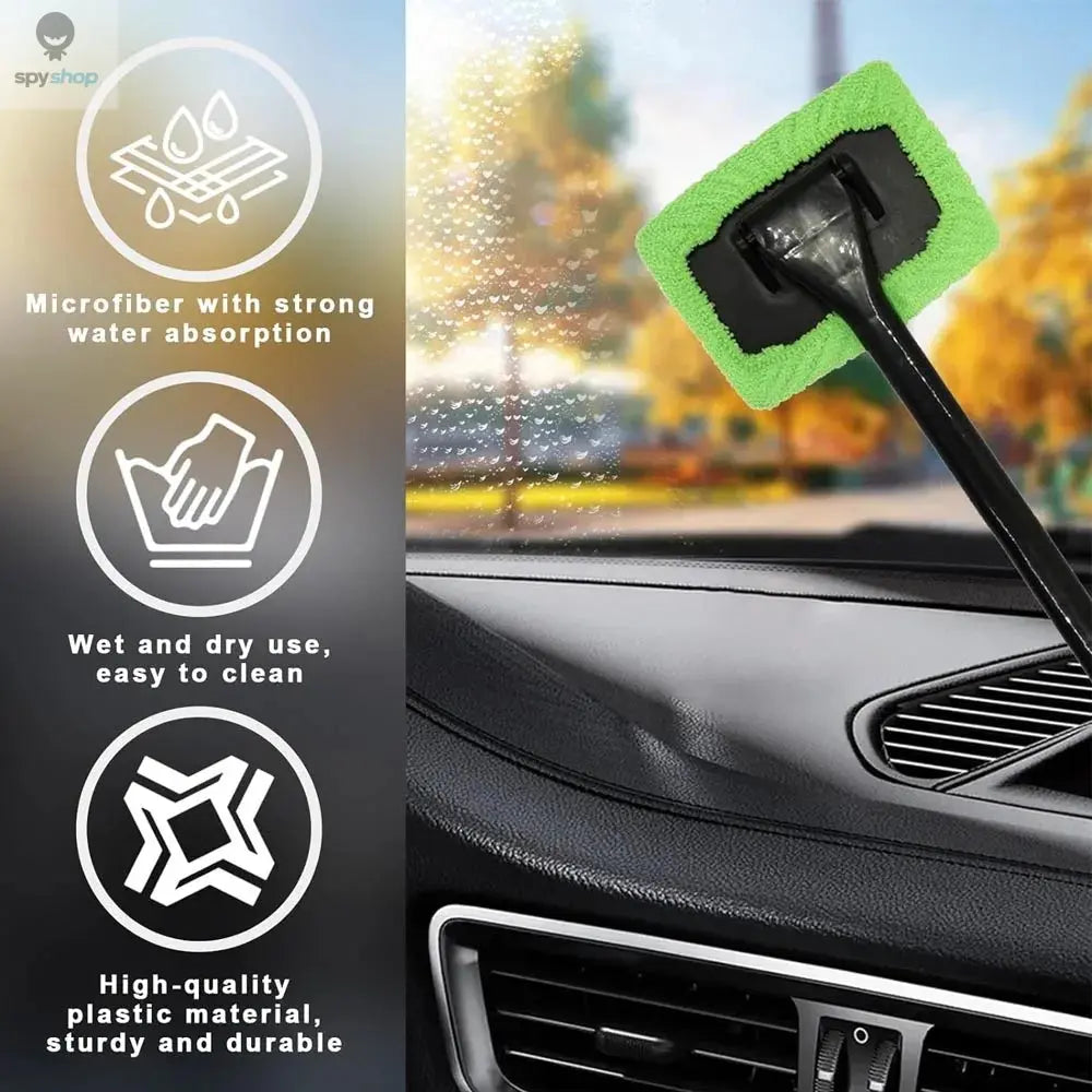 Car Window Cleaner Brush Kit Microfiber Windshield Cleaning Tool Auto Interior Glass Wash Wiper Long Handle Reusable Cloth Pad Spy-shop.com