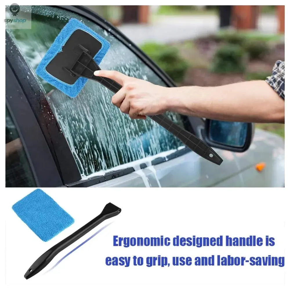 Car Window Cleaner Brush Kit Microfiber Windshield Cleaning Tool Auto Interior Glass Wash Wiper Long Handle Reusable Cloth Pad Spy-shop.com