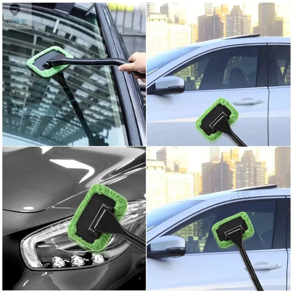 Car Window Cleaner Brush Kit Microfiber Windshield Cleaning Tool Auto Interior Glass Wash Wiper Long Handle Reusable Cloth Pad Spy-shop.com