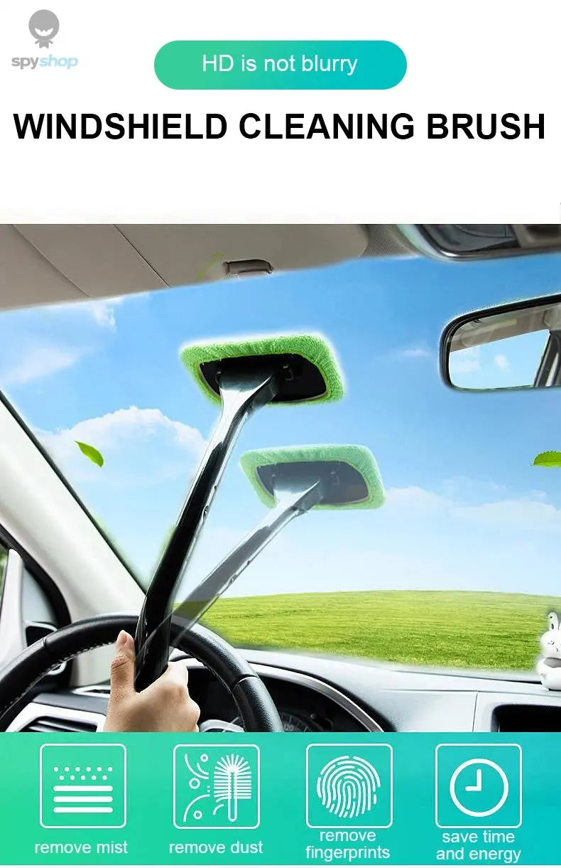 Car Window Cleaner Brush Kit Microfiber Windshield Cleaning Tool Auto Interior Glass Wash Wiper Long Handle Reusable Cloth Pad Spy-shop.com