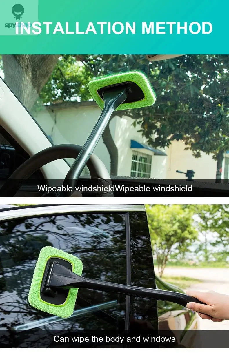 Car Window Cleaner Brush Kit Microfiber Windshield Cleaning Tool Auto Interior Glass Wash Wiper Long Handle Reusable Cloth Pad Spy-shop.com