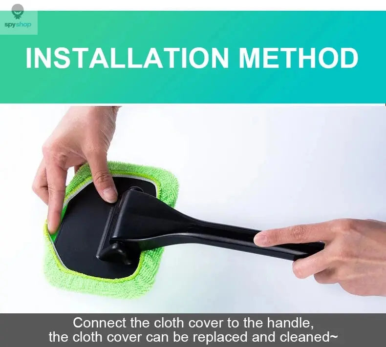 Car Window Cleaner Brush Kit Microfiber Windshield Cleaning Tool Auto Interior Glass Wash Wiper Long Handle Reusable Cloth Pad Spy-shop.com