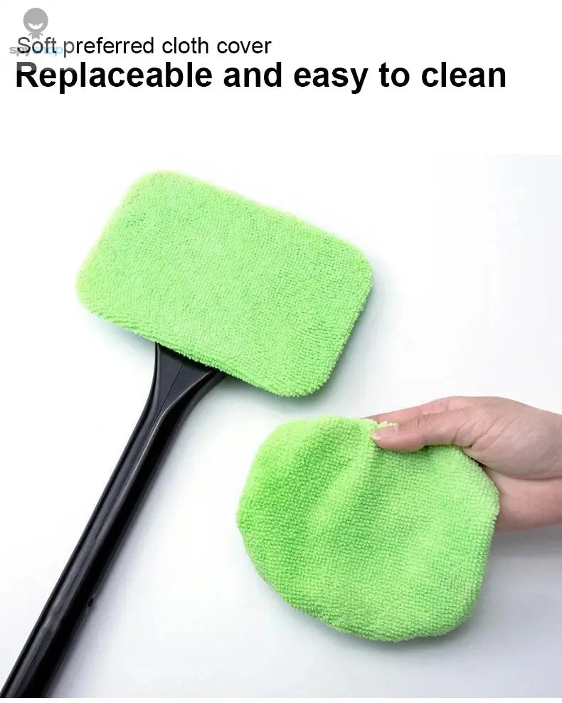 Car Window Cleaner Brush Kit Microfiber Windshield Cleaning Tool Auto Interior Glass Wash Wiper Long Handle Reusable Cloth Pad Spy-shop.com