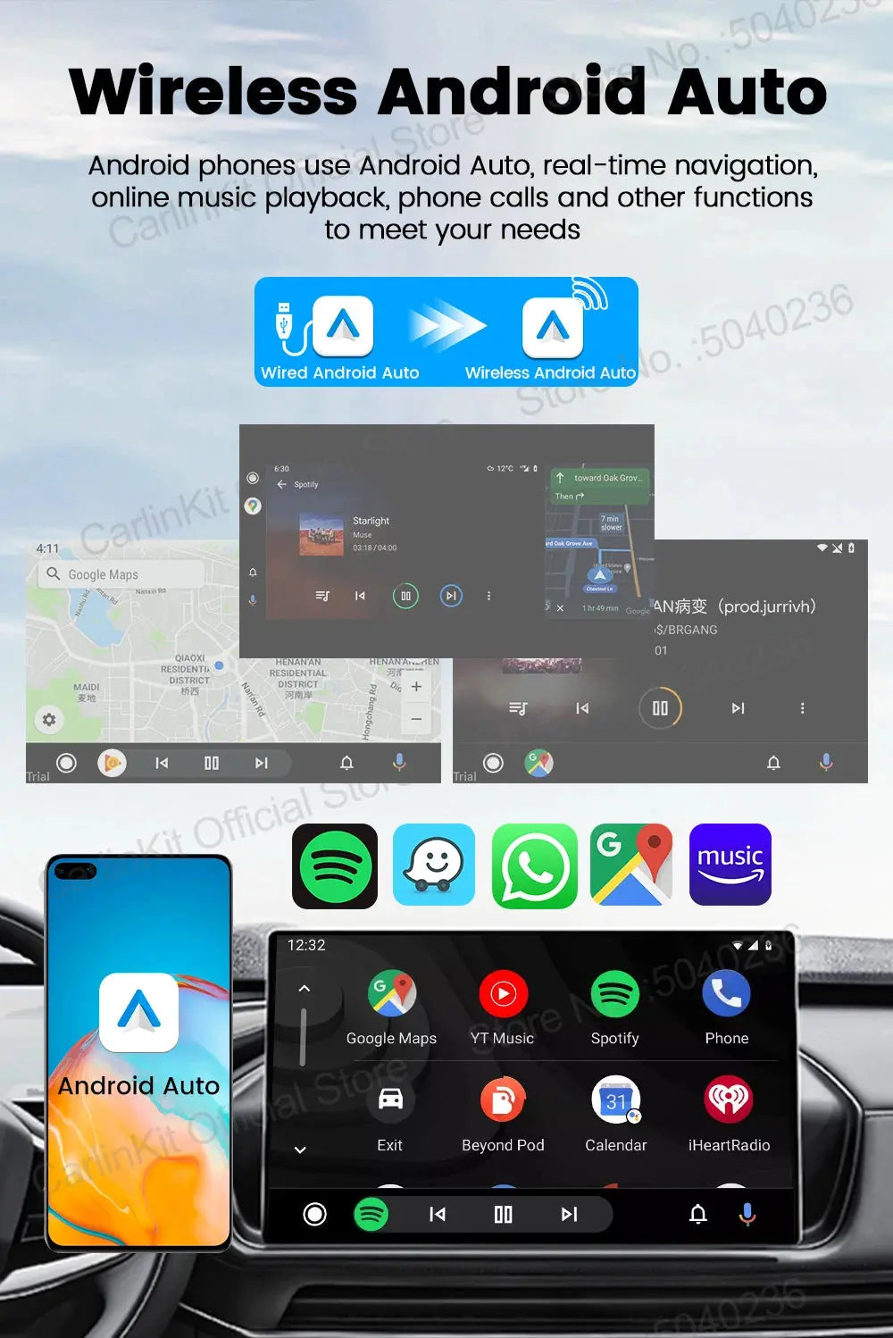CarlinKit 5.0 Mini Ultra Wireless Adapter Wireless CarPlay Android Auto For OEM Car Plug and Play WiFi Bluetooth Auto Connection