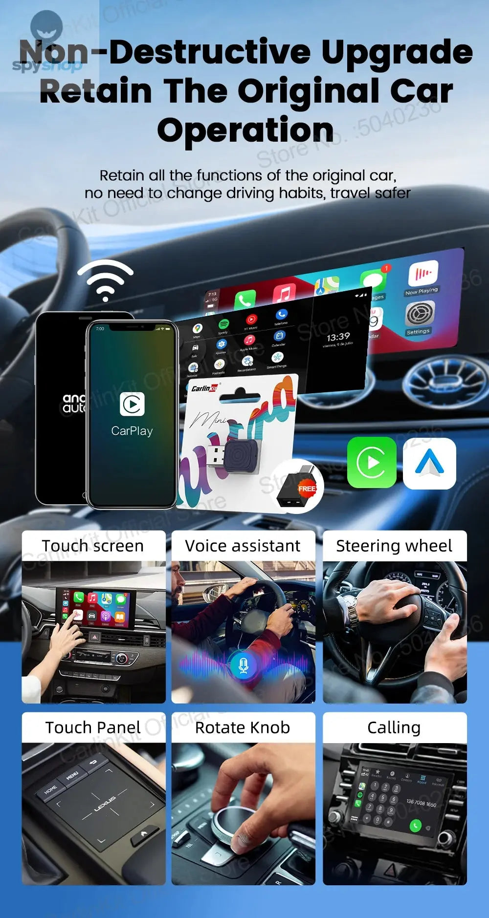 CarlinKit 5.0 Mini Ultra Wireless Adapter Wireless CarPlay Android Auto For OEM Car Plug and Play WiFi Bluetooth Auto Connection