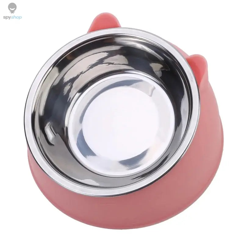 Cat Bowl Lovely Creative Inclined Kitten Puppy Food Feeding Bowls Stainless Steel Cats Drinking Feeder Pet Dogs Cats Feeders Spy-shop.com
