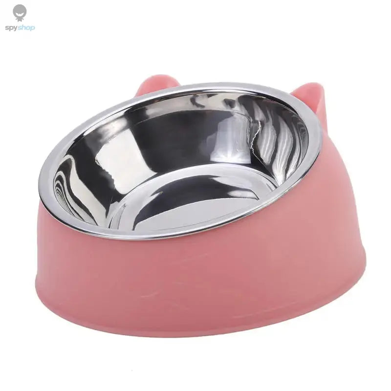 Cat Bowl Lovely Creative Inclined Kitten Puppy Food Feeding Bowls Stainless Steel Cats Drinking Feeder Pet Dogs Cats Feeders Spy-shop.com