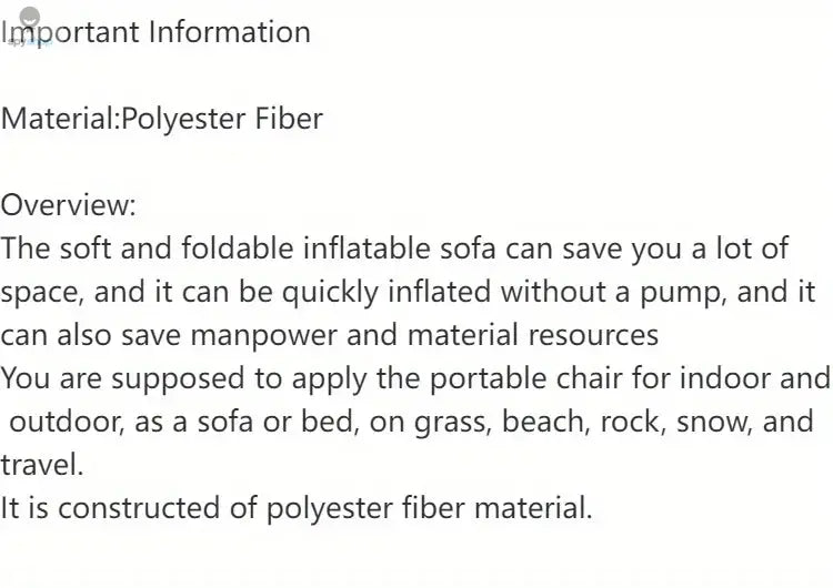 DIZETION Air Lazy Inflatable Sofa Bag Portable Camping Sofa Mattress Music Festival Recliner