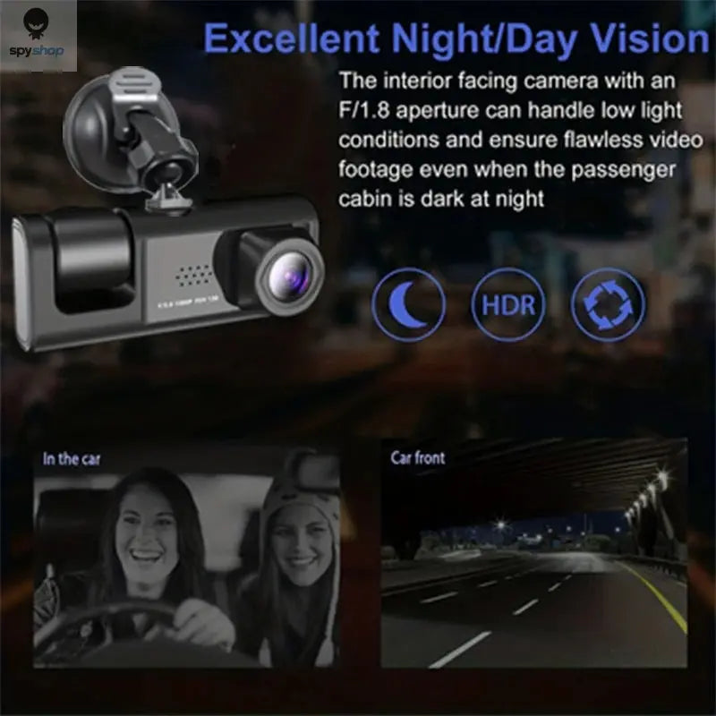 Dash Cam W/ IR Night Vision Loop Recording & 2" IPS Screen 1080P 3 Camera , DVR recorder, video recorder, Vehicle DVR