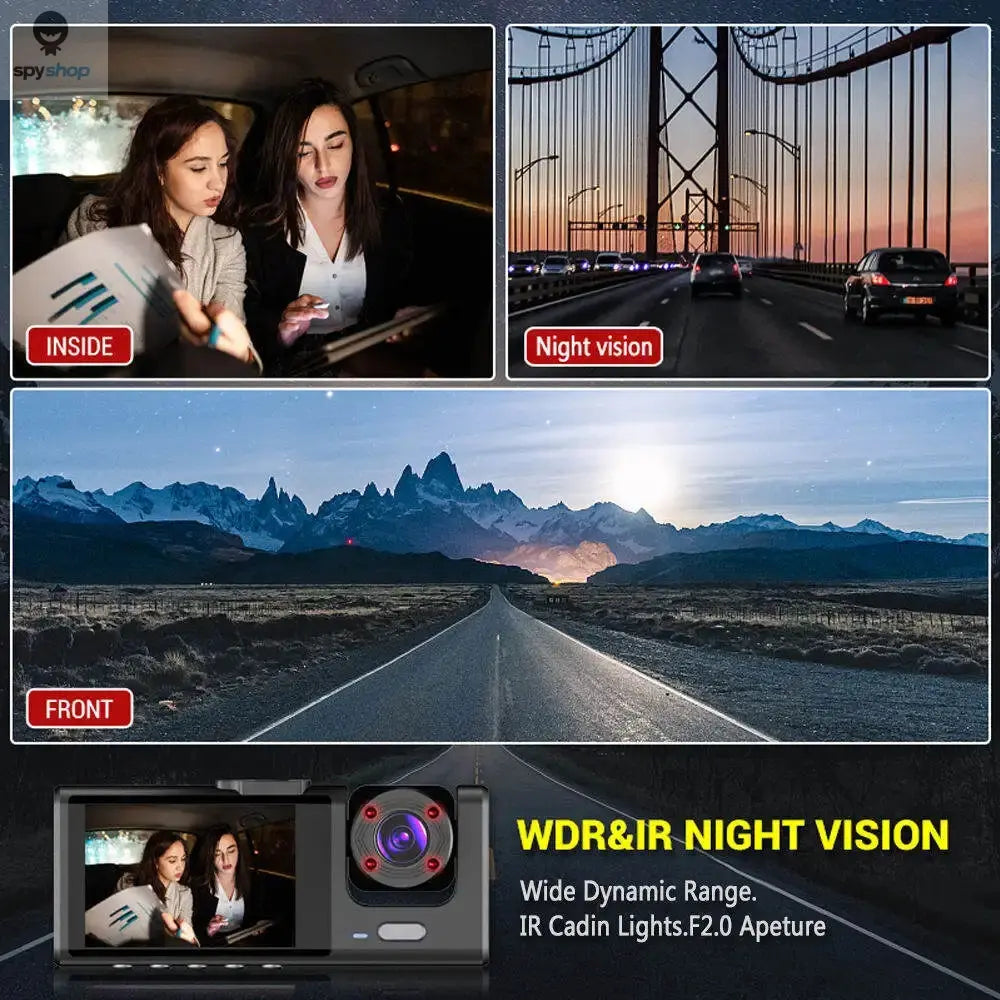 Dash Cam W/ IR Night Vision Loop Recording & 2" IPS Screen 1080P 3 Camera , DVR recorder, video recorder, Vehicle DVR
