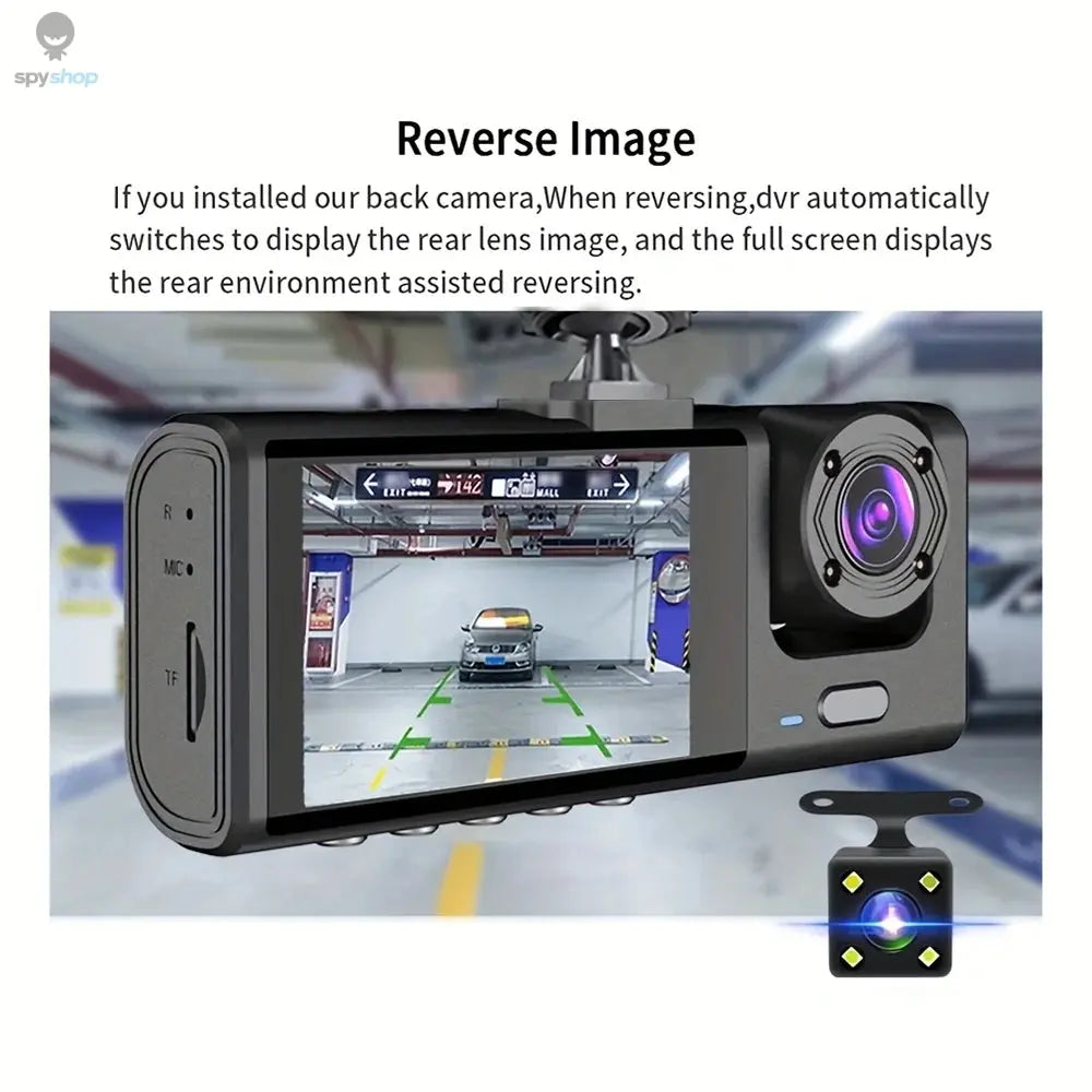 Dash Cam W/ IR Night Vision Loop Recording & 2" IPS Screen 1080P 3 Camera , DVR recorder, video recorder, Vehicle DVR