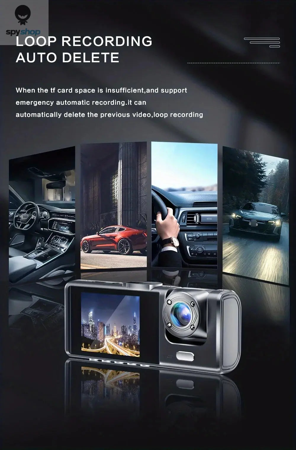 Dash Cam W/ IR Night Vision Loop Recording & 2" IPS Screen 1080P 3 Camera , DVR recorder, video recorder, Vehicle DVR