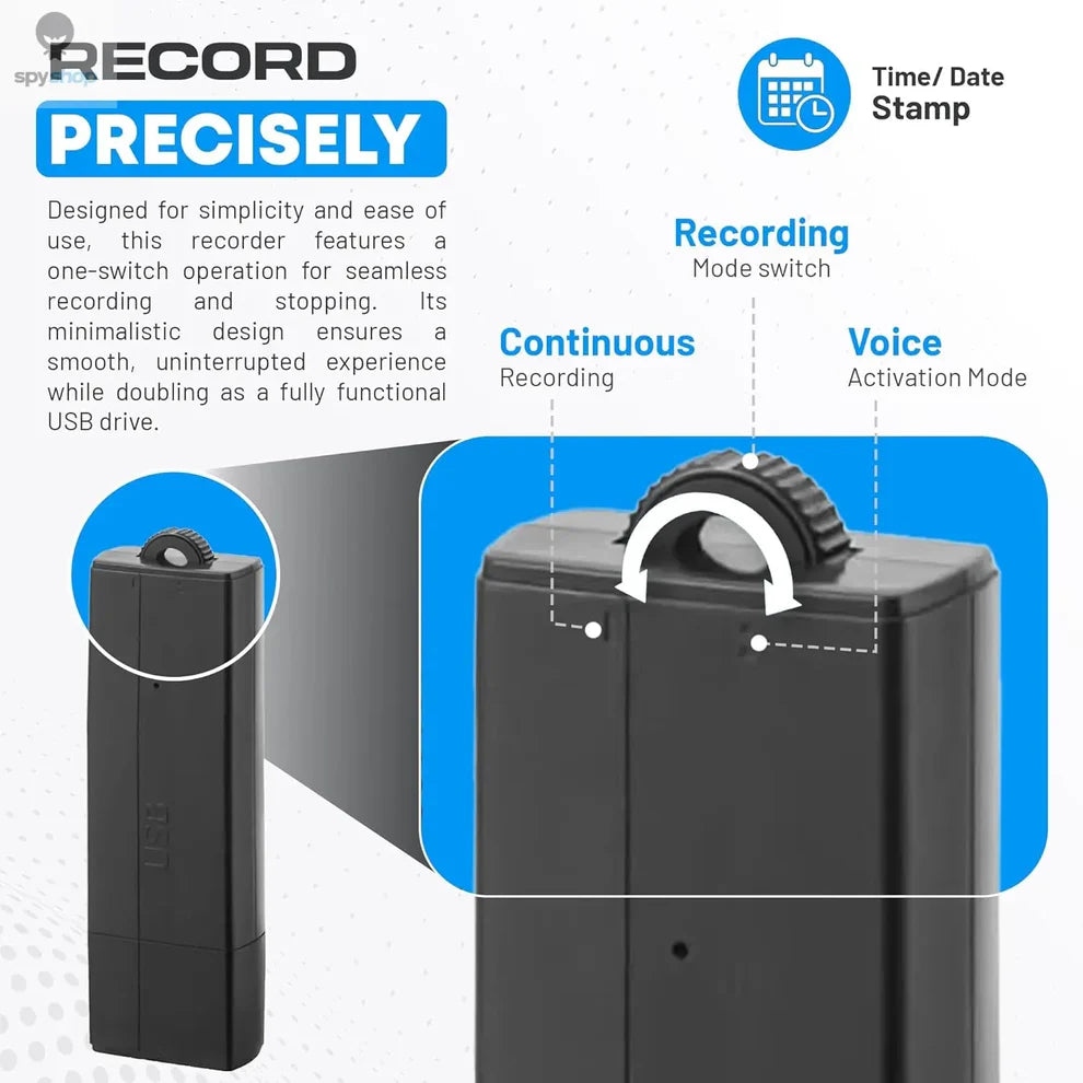 Sound‑Activated USB Recorder – Long Battery Life, Discreet Voice‑Activated Capture