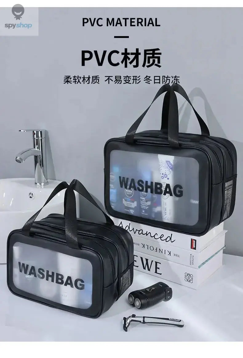 Dry-wet separation double transparent PU makeup bag portable washing bag cosmetic storage bag travel fitness swimming essentials