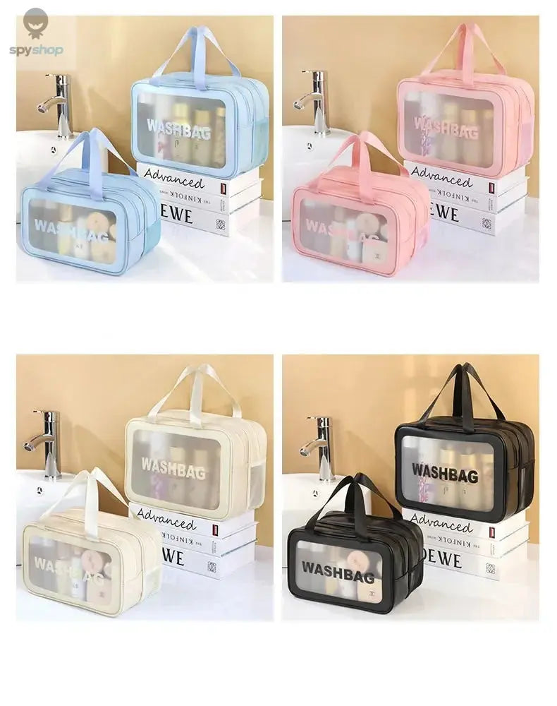 Dry-wet separation double transparent PU makeup bag portable washing bag cosmetic storage bag travel fitness swimming essentials