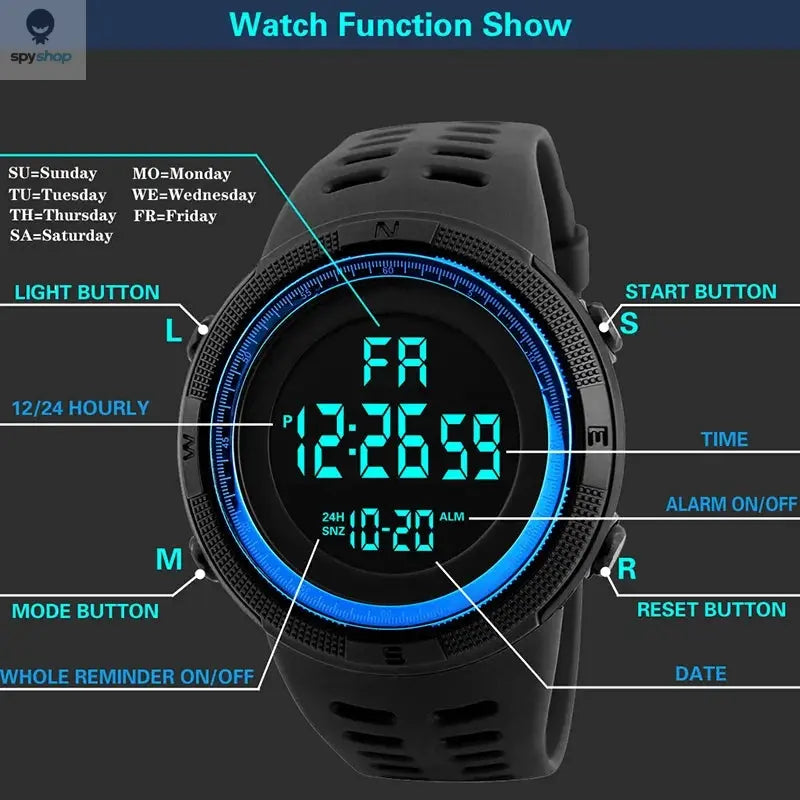 Electronic Watch For Mens Military Sports Watches Luminous Multifunction LED Digital Wristwatch for man kids Boy Student Teen Spy-shop.com