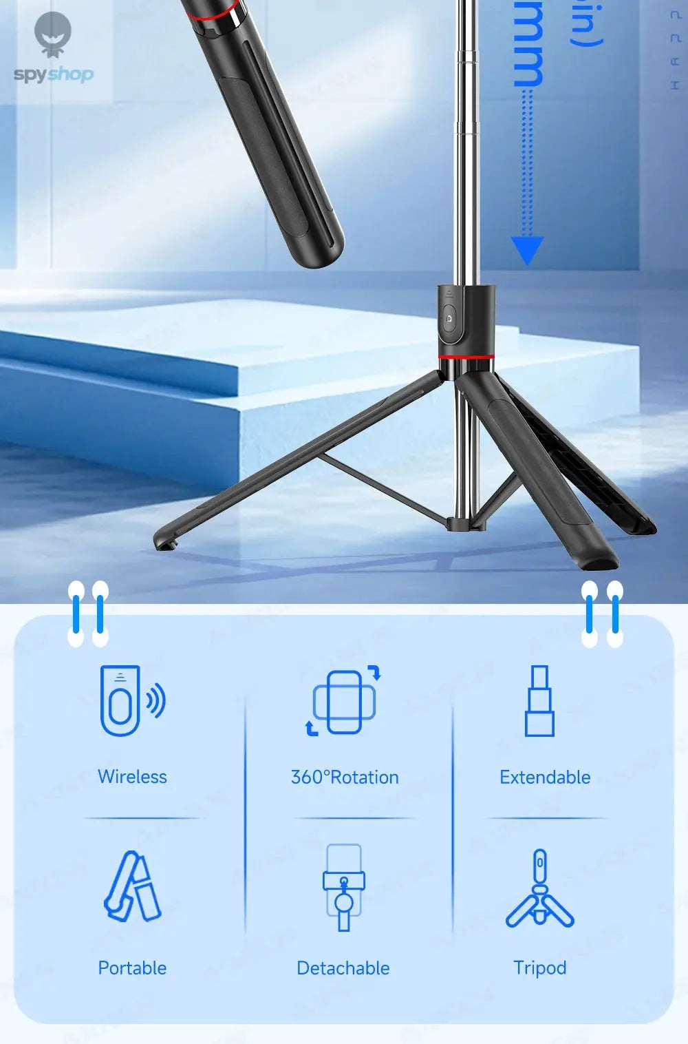 F15 Selfie Stick Tripod with Bluetooth Remote, 6-Section Extendable Pole, 360° Rotation, Fill Light Option, for Phone Vlog