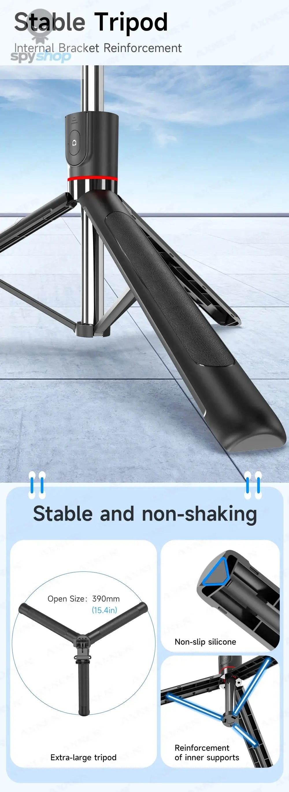 F15 Selfie Stick Tripod with Bluetooth Remote, 6-Section Extendable Pole, 360° Rotation, Fill Light Option, for Phone Vlog