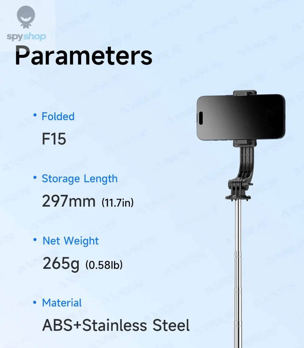F15 Selfie Stick Tripod with Bluetooth Remote, 6-Section Extendable Pole, 360° Rotation, Fill Light Option, for Phone Vlog