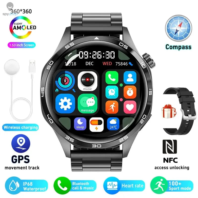 For HUAWEI GT5 Pro GPS NFC Smart Watch Men 360*360 AMOLED Screen Heart rate Bluetooth Call IP67 Waterproof Man Smartwatch 2024 Spy-shop.com