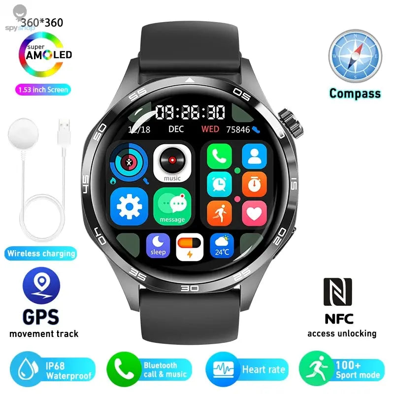 For HUAWEI GT5 Pro GPS NFC Smart Watch Men 360*360 AMOLED Screen Heart rate Bluetooth Call IP67 Waterproof Man Smartwatch 2024 Spy-shop.com