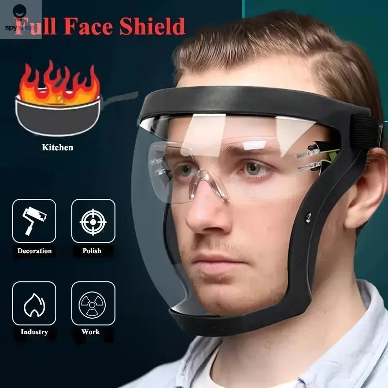 Full-Face Transparent Protection Mask with Adjustable Buckle - Reusable and Heat-Resistant Facial Shield for Safety in Work, Out Spy-shop.com