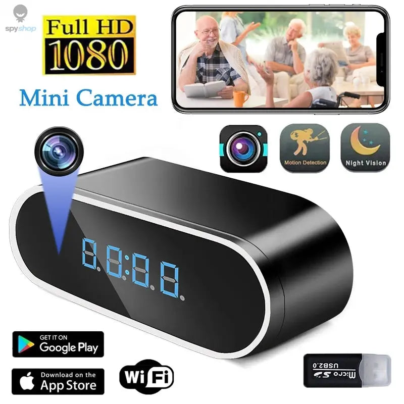 Full HD 1080P Alarm Clock Mini Camera Wireless Wifi Control IR Night Vision View DVR Camcorder Home Surveillance Monitor Video Spy-shop.com