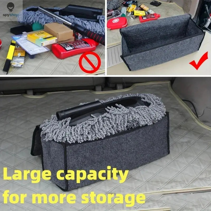 Gray Anti Slip Compartment Boot Storage Organizer Tool Car Storage Bag Car Trunk Organizer Soft Felt Storage Box Car Accessories