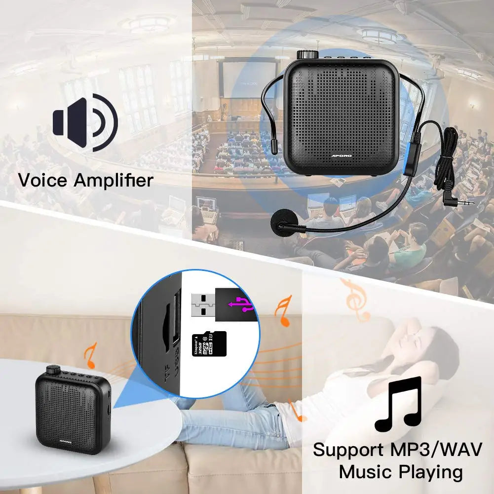 Portable Voice Amplifier with Wired Headset Mic