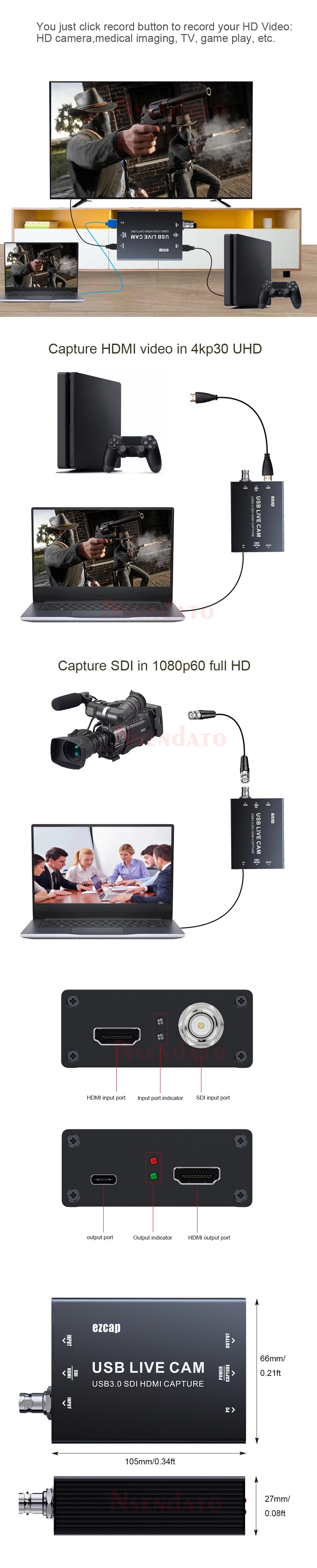 EZCAP 327 4K 30fps HDMI USB3.0 SDI Board Videoaufnahmesgerät für Live-Streaming Broadcast Card Grabber für OBS Kamera TV Box PC