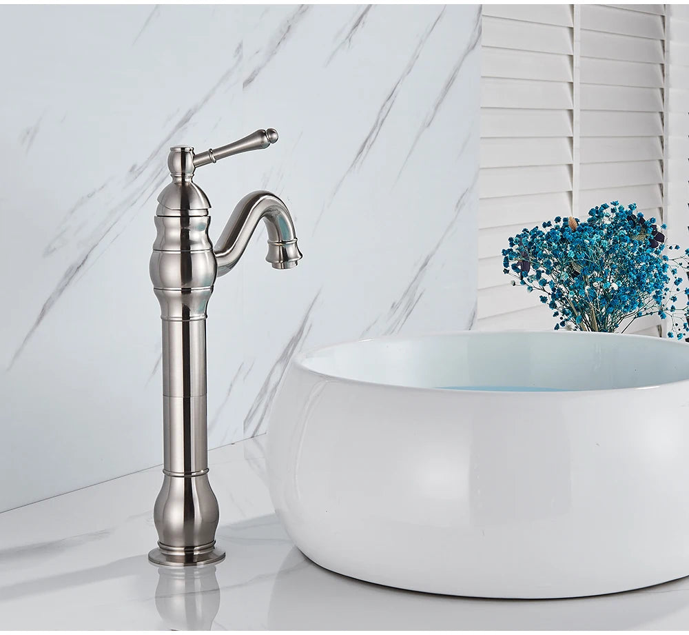 POIQIHY Antique Brass Basin Vessel Sink Faucet Deck Mounted One Hole Cold Hot Water Cold Hot Mixer Tap Bathroom Faucet 1 Hole