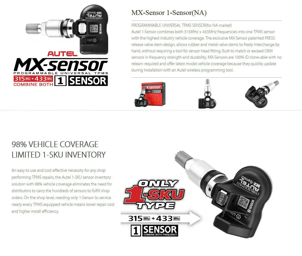 Autel MX TPMS-sensor 2-i-1 315MHz & 433MHz klonbar