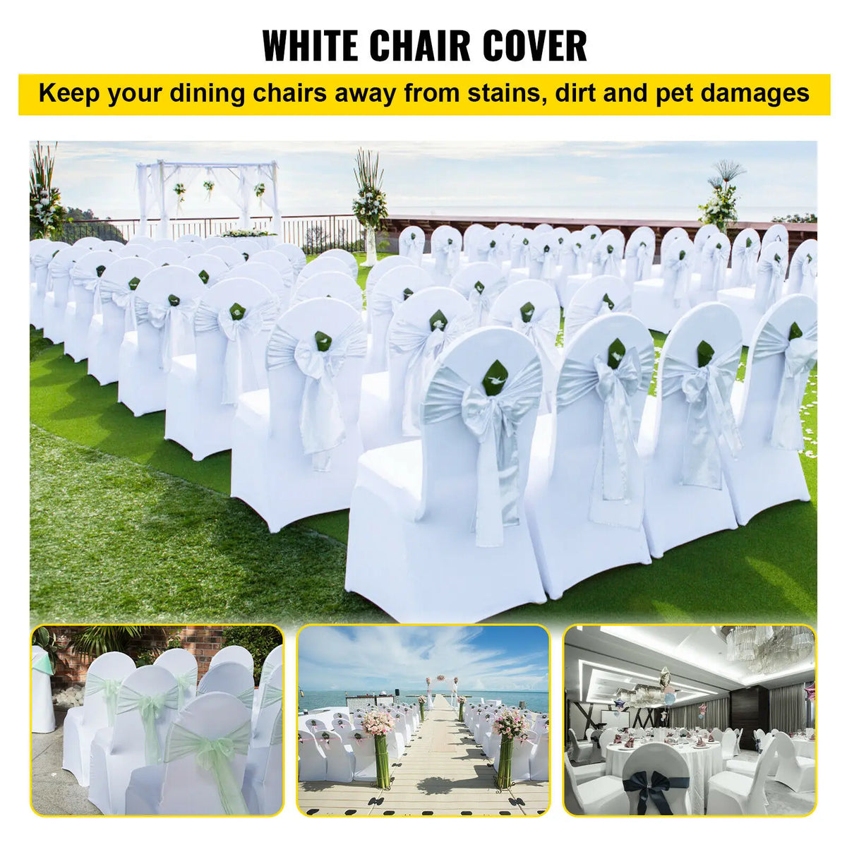 SucceBuy 12/30/50/100 piezas Portabebés de silla de boda Spandex Estiramiento Funda de Slipcover para Restaurante Banquete Hotel Comedor Fiesta Blanca Funda