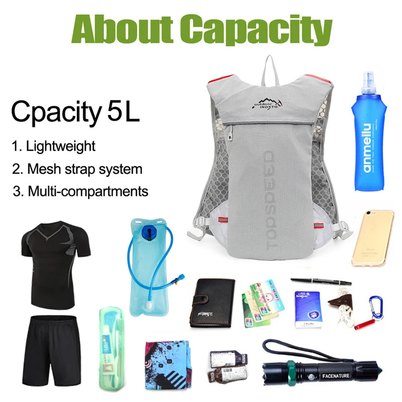 Outdoor Trail Running 5L Ultralight Backpack Hydration Jogging Vest Men Breathable Marathon Bicycle Bag Fitness Running Bag