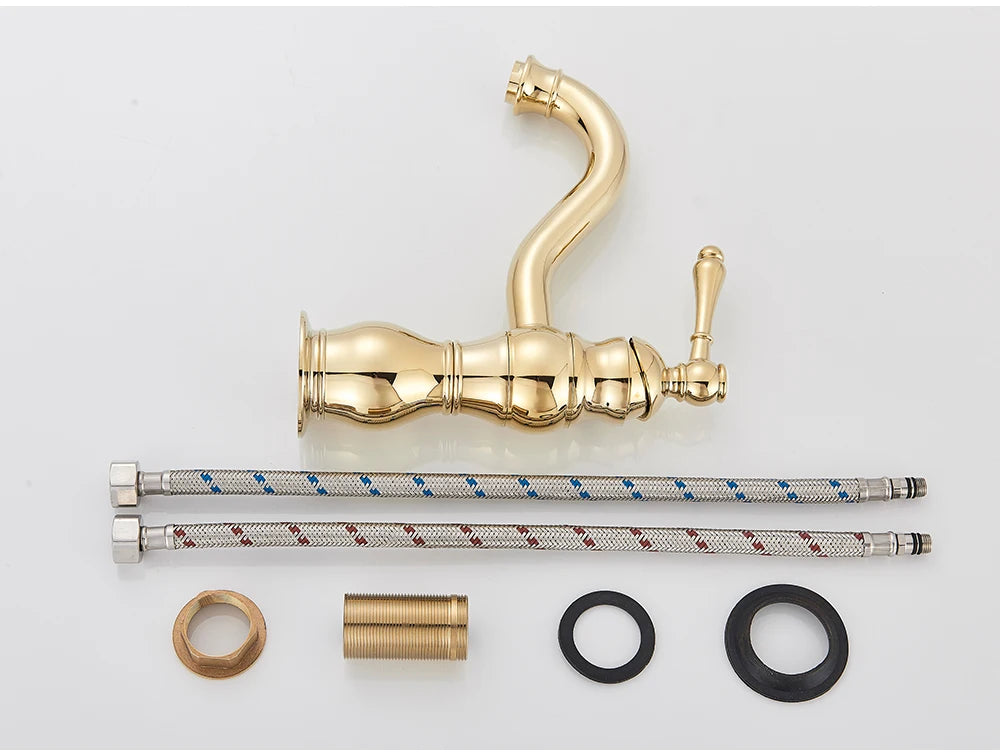 POIQIHY Antique Brass Basin Vessel Sink Faucet Deck Mounted One Hole Cold Hot Water Cold Hot Mixer Tap Bathroom Faucet 1 Hole