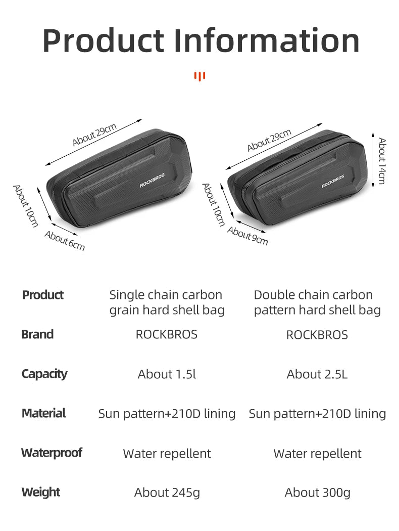 Hard Shell Bicycle Top Tube Bag 1.5L Waterproof