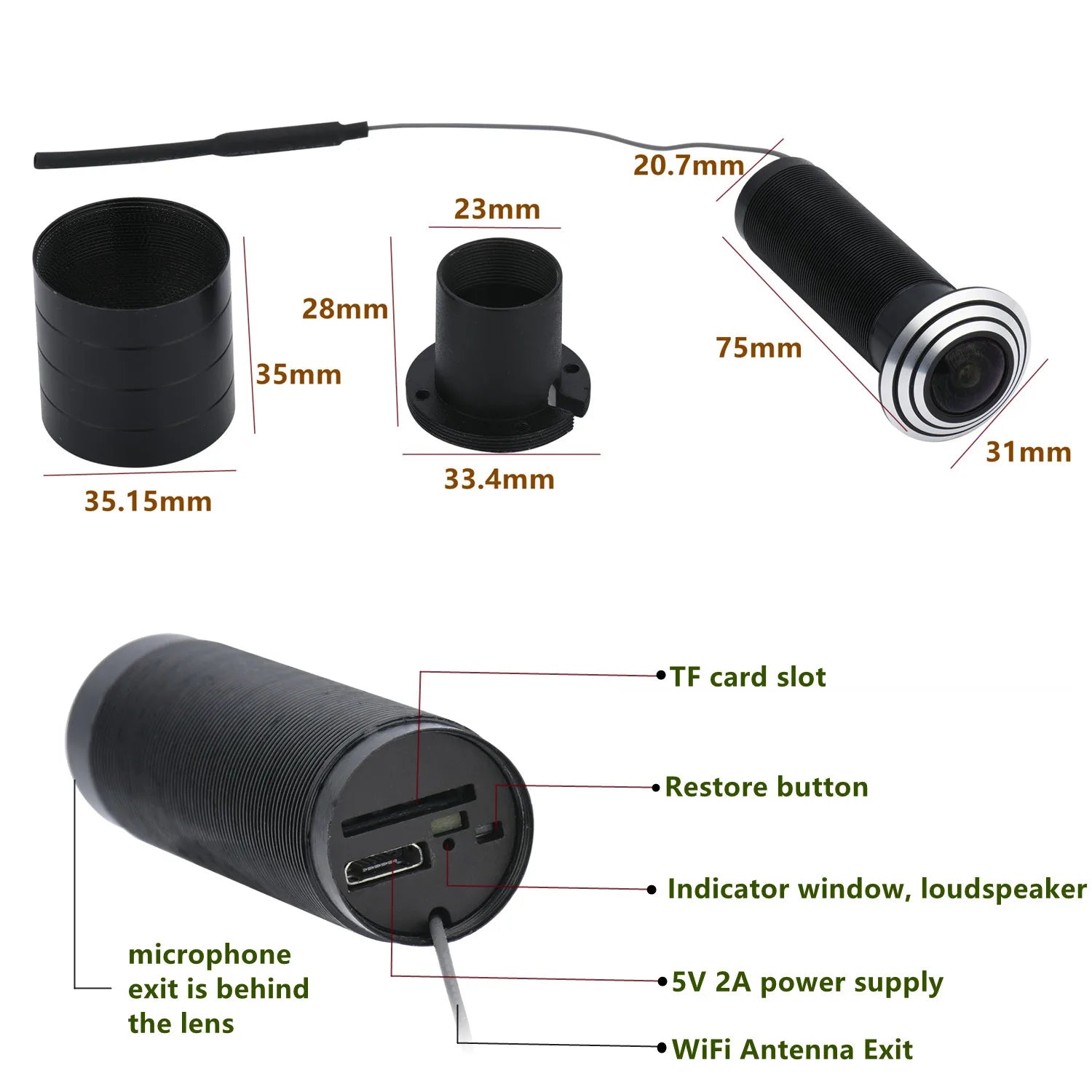 1080P WiFi Door Peephole Camera with 160° Wide Angle